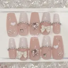 ネイルチップ　ちゅるん　ピンク　スナ系　ワンホン　フレンチガーリー 推しネイル