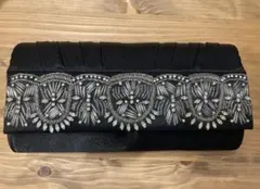 【結婚式】ビーズ刺繍 ブラック クラッチバッグ