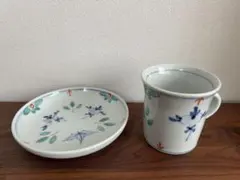 有田焼 佐藤走波 5代目 染錦 染付 カップ&ソーサー 手描き 花 走波