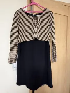 授乳服 ストライプ ブラック 長袖