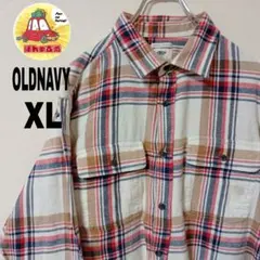 USA古着 OLDNAVY　ネルシャツ　XL　ホワイト　ネイビー　チェック