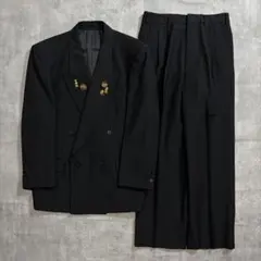 美品✨ ダブルブレスト セットアップ スーツ 黒 毛 タック S 成人式 卒業式