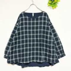 ケルシャンス【L】長袖シャツブラウス 裏起毛 チェック柄 ビッグシルエット