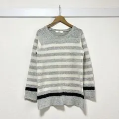ikka ボーダーニット M ゆったり グレー ウール混 長袖 体型カバーのサムネイル