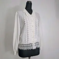 古着 ヴィンテージ 上品 古着女子 総レース シャツ 森ガール ベージュ レトロ