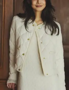 新品タグ付TAION×anuanノーカラーキルティングショートダウンIvory