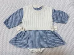 【美品】プティマイン ♥ニットベスト付きロンパース♥80♥ブルー