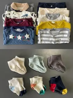 80サイズ ベビー服セット(トレーナー9着、靴下6足、サロペット2着)