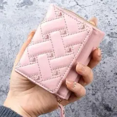 三つ折財布 レディース コインケース 刺繍 ハート キッズ ミニ財布 ピンクのサムネイル