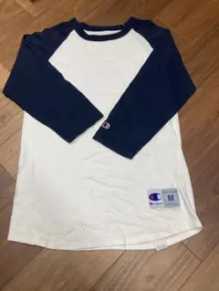 Champion ラグランスリーブ 七分Tシャツ Mサイズ ホワイト/ネイビー
