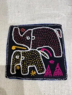 C286 手刺繍コースター　レンテン族　ラオス布　手作り　ハンドメイド
