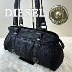 DIESEL ディーゼル コーデュロイ ハンドバッグトートバッグ 黒　Y2K Men's Dsl 3D M-PU tote bag with embossed logo | Black | Diesel