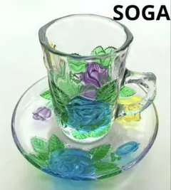 ③昭和レトロ新品未使用曽我ガラス　薔薇模様カップ&ソーサー単品でのお値下げ不可