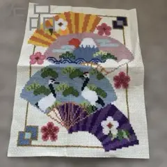 日本刺繍 お正月デザイン 富士山と扇子 クロスステッチ作品