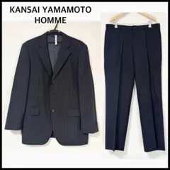 【未使用に近い】カンサイヤマモト オム メンズ スーツ ストライプ ブラックL
