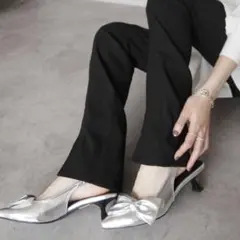 VIVIAN リボン ヒールパンプス シルバー L