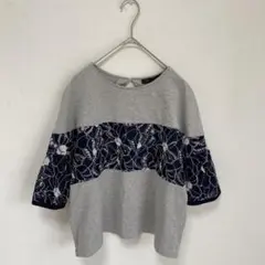 【mink chair】レース切替　カットソー　トップス　フレアスリーブ　異素材