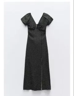 ZARA / リネンブレンドポルカドットミディワンピース　大人気