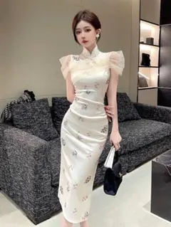 ロング丈花柄ドレス✿キャバも女子会に華やかシンプル