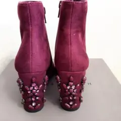 値下げ【新品未使用箱付き】チャールズ＆キース ショートブーツ ボルドー ビジュー