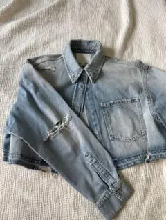 ZARA デニムジャケット クロップド丈 ダメージ加工