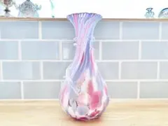 ガラス 花瓶 フラワーベース フリル 金彩 津軽びいどろ 硝子 ピンク マーブル