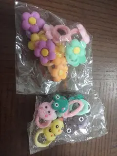 カラフル花と動物のヘアゴム10個セット