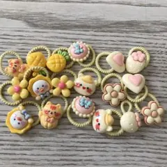 新品 絡まない ヘアゴム 18個セット イエロー クマ ネコ フラワー いちご