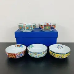 有田焼 吾山窯 古伊万里 絵変わり八角 鉢 中鉢 5客 金彩