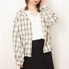 ブラウス レディース シャツ チェック柄 M 長袖 ベージュ 新品 送料無料