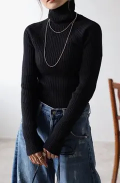 ボンジュールサガン　ハイネックワイドリブニット　ブラック　○16