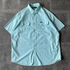 90s Ralph Lauren 半袖ワークシャツ 無地 XXL 青 A219