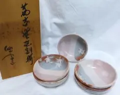 和食器　美濃焼　安藤日出武作　紅志野　草文　平皿　五客　共箱　M　R7893B 和食器 美濃焼 安藤日出武作 紅志野 草文 平皿 五客