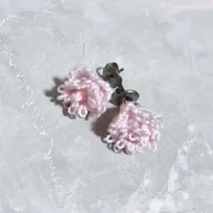タティングレース　立体花ピアス　ピンク　No.51