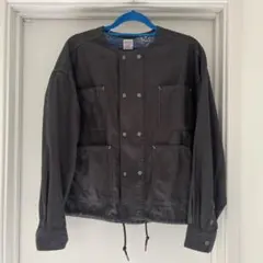 ノーカラージャケット ダブルボタン ダークグレー
