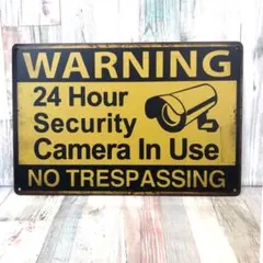 看板☆WARNING 危険　黄黒　立入禁止　防犯カメラ　24時間監視　横　313