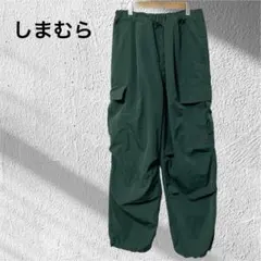 美品 裾ドロスト カーゴパンツ L ダークグリーン ワイドパンツ ウエストゴム