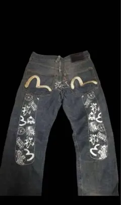 EVISU GENES エヴィスデニム パンツ W30 白ペイント 刺