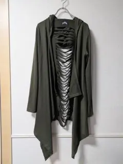 背面穴あき　カットソー　カーキ　グランジ　パンク　y2k　カーディガン　 長袖