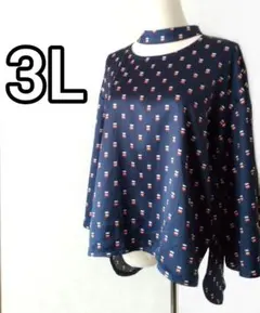 【中古】首元チョーカー風デザイン★おしゃれブラウス(3L)