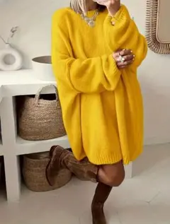 未使用！イエロー 大きいサイズ ニット ロングセーター