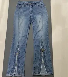 Y2K☆ブーツカットデニム フレアジーンズ　ローウエスト　リボン