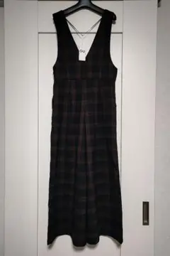 【新品】タグ付き GU チェック サロペットパンツ ダークブラウン S