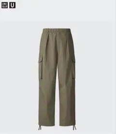 UNIQLO U ワイドフィットパラシュートカーゴパンツ カーキ色 ゴムウエスト