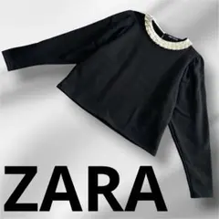 ZARA フリル付きパフスリーブプルオーバー　長袖　Lサイズ　ブラック　上品