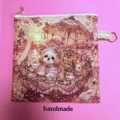 持ち手付きフラットポーチ♥️片面パネル♥️可愛いうさぎ×クリスタル