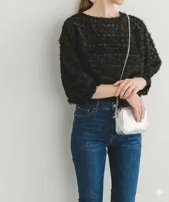 【ITEMS URBANRESEARCH】ラメフェザーブラウス ブラック シアー