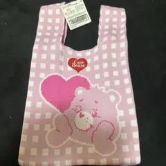 ケアベア　Care Bears ニットトートバッグ ピンク ギンガムチェック