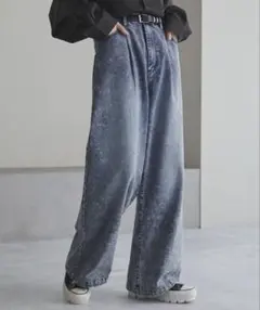 Cussil TRストレッチルーズシルエットハイウエストデニムパンツ