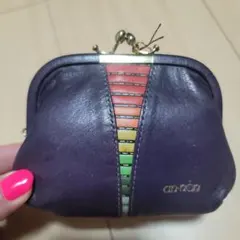 紫レザー親子がま口財布 昭和レトロ